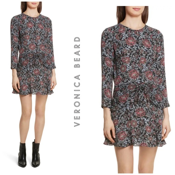 NWT Veronica Beard Printed Silk Tie Front Dress - Picture 4 of 15